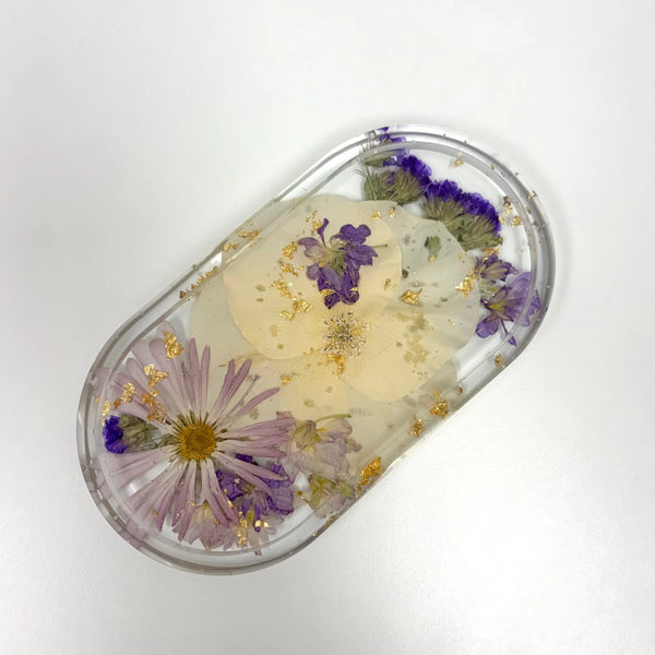 Trinket Tray - Custom Resin Trinket Tray with Pressed Flowers - 7.5x4 Inches Bloomsake