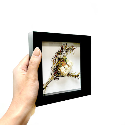 Boutonniere Shadow Box - elegant custom shadow box display highlighting a preserved boutonniere.