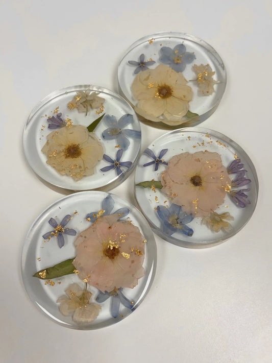4-Piece Set of Pressed Flower Coasters - Handmade Floral Preservation Keepsakes Bloomsake