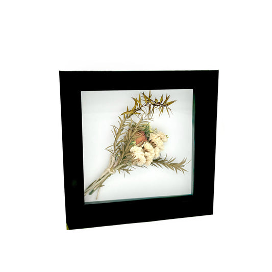Boutonniere Shadow Box - a unique custom shadow box display showcasing a beautiful boutonniere.