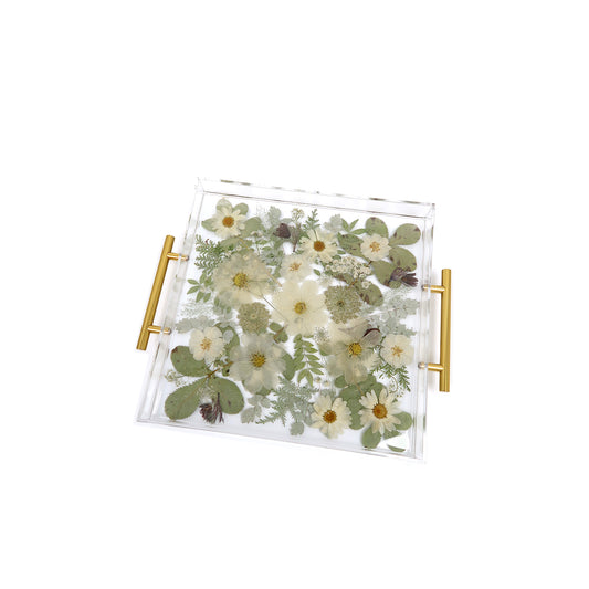 Square Serving Tray – Unique Epoxy Serving Tray with Preserved Flowers, 12x12 Inches