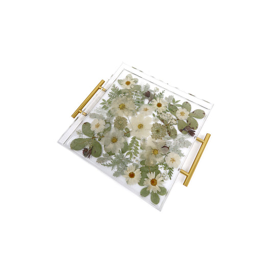 Square Serving Tray – Unique Epoxy Serving Tray with Preserved Flowers, 12x12 Inches