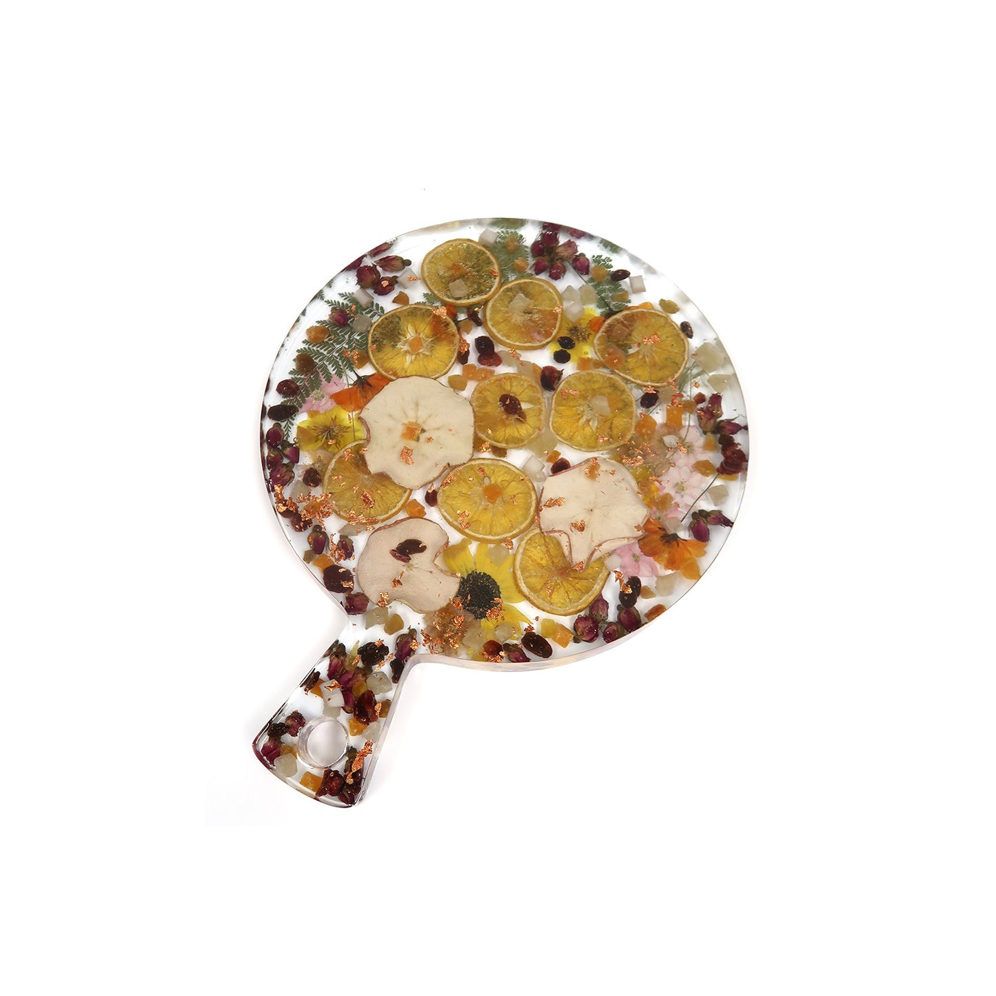 Stylish floral resin charcuterie by Bloomsake showcasing an array of vibrant dried flowers.