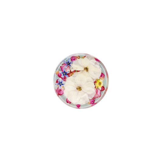 Beautiful floral preservation coaster showcasing pressed flowers, perfect for memory keepsakes. Custom made floral preservation coaster by Bloomsake.