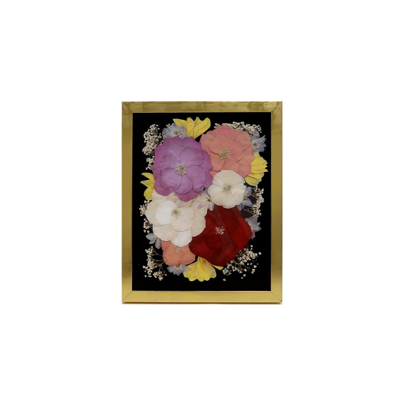Gold Pressed Floral Frame featuring preserved flowers in a beautiful arrangement, showcasing the unique charm of a pressed flower frame.