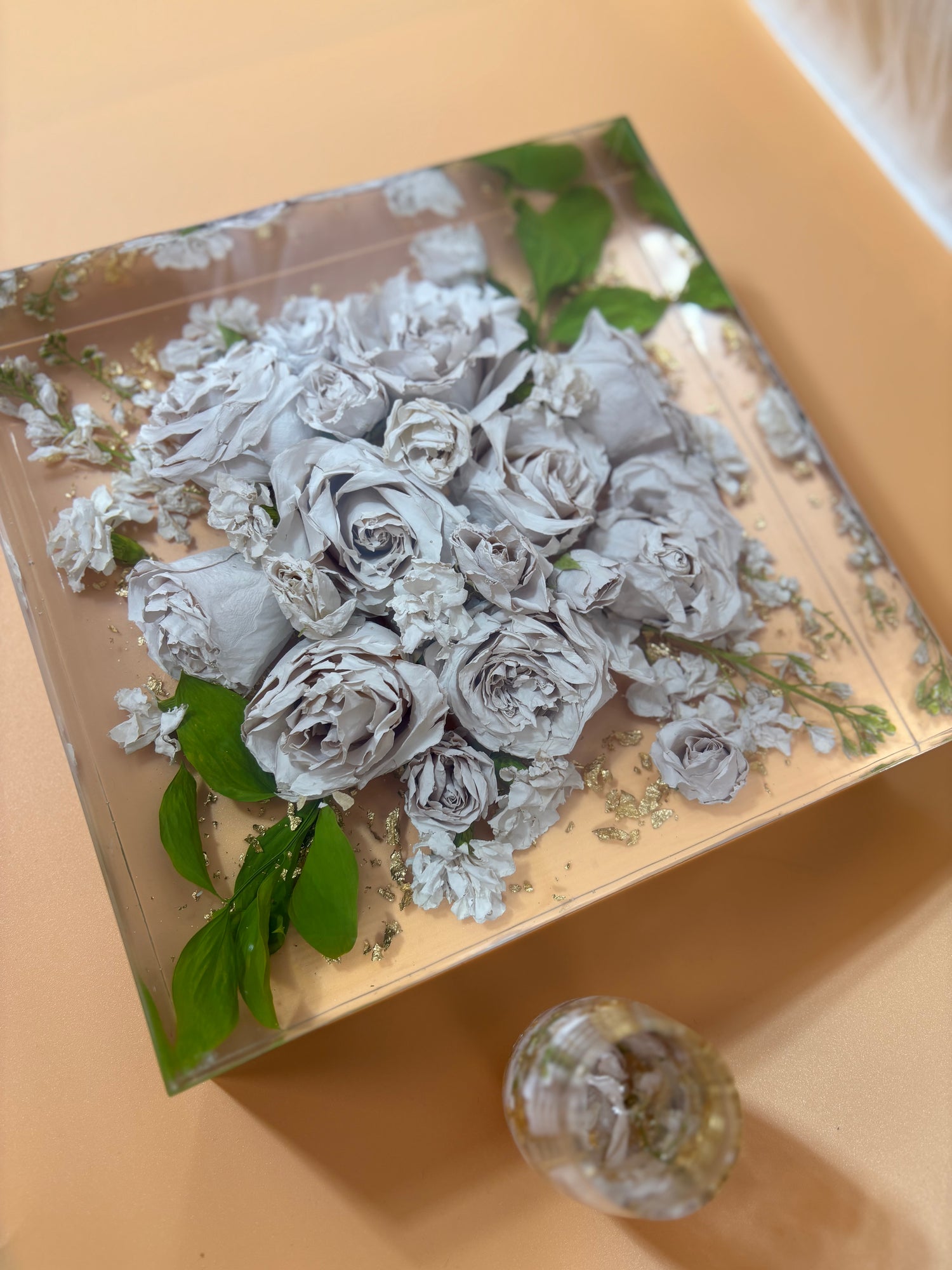 Bridal bouquet preserved in resin