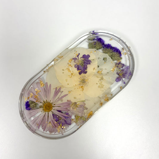 Trinket Tray - Custom Resin Trinket Tray with Pressed Flowers - 7.5x4 Inches
