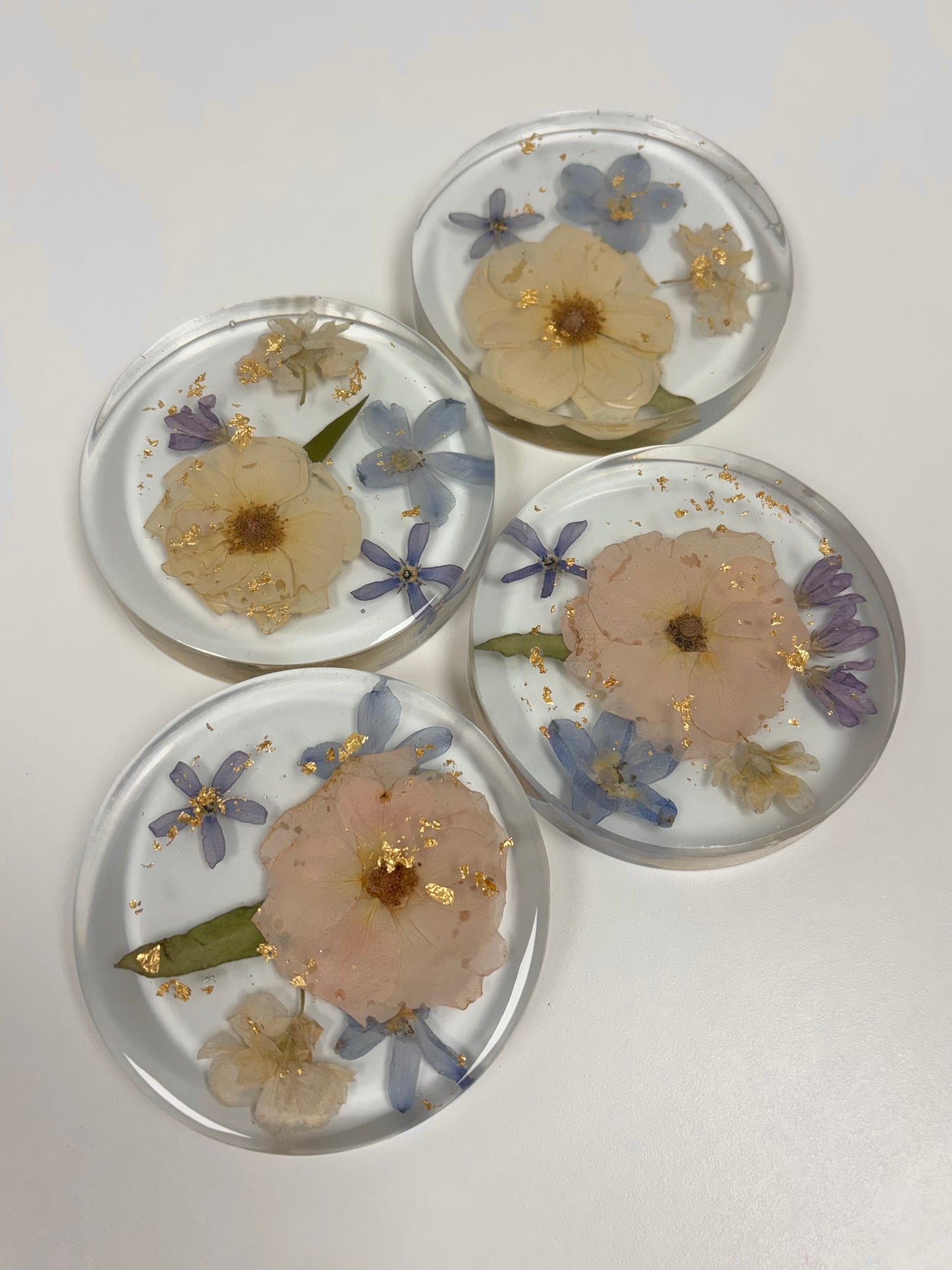 4-Piece Set of Pressed Flower Coasters - Handmade Floral Preservation Keepsakes