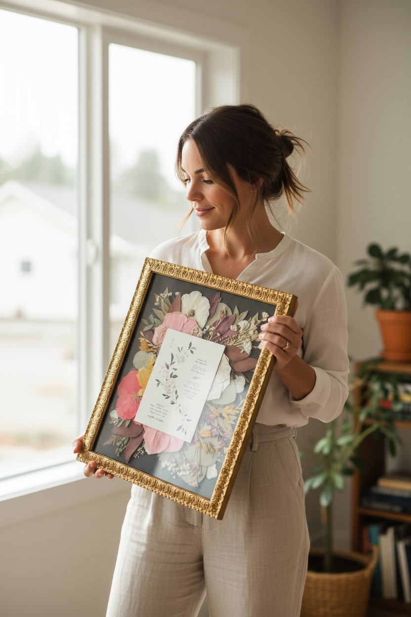 Ornate Gold Pressed Floral Frame for Unique Keepsakes Custom Floral Preservation
