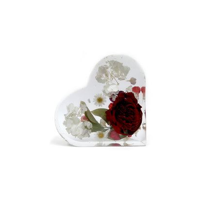 Charming Heart Block custom resin preservation featuring vibrant dried flowers, made by Bloomsake.