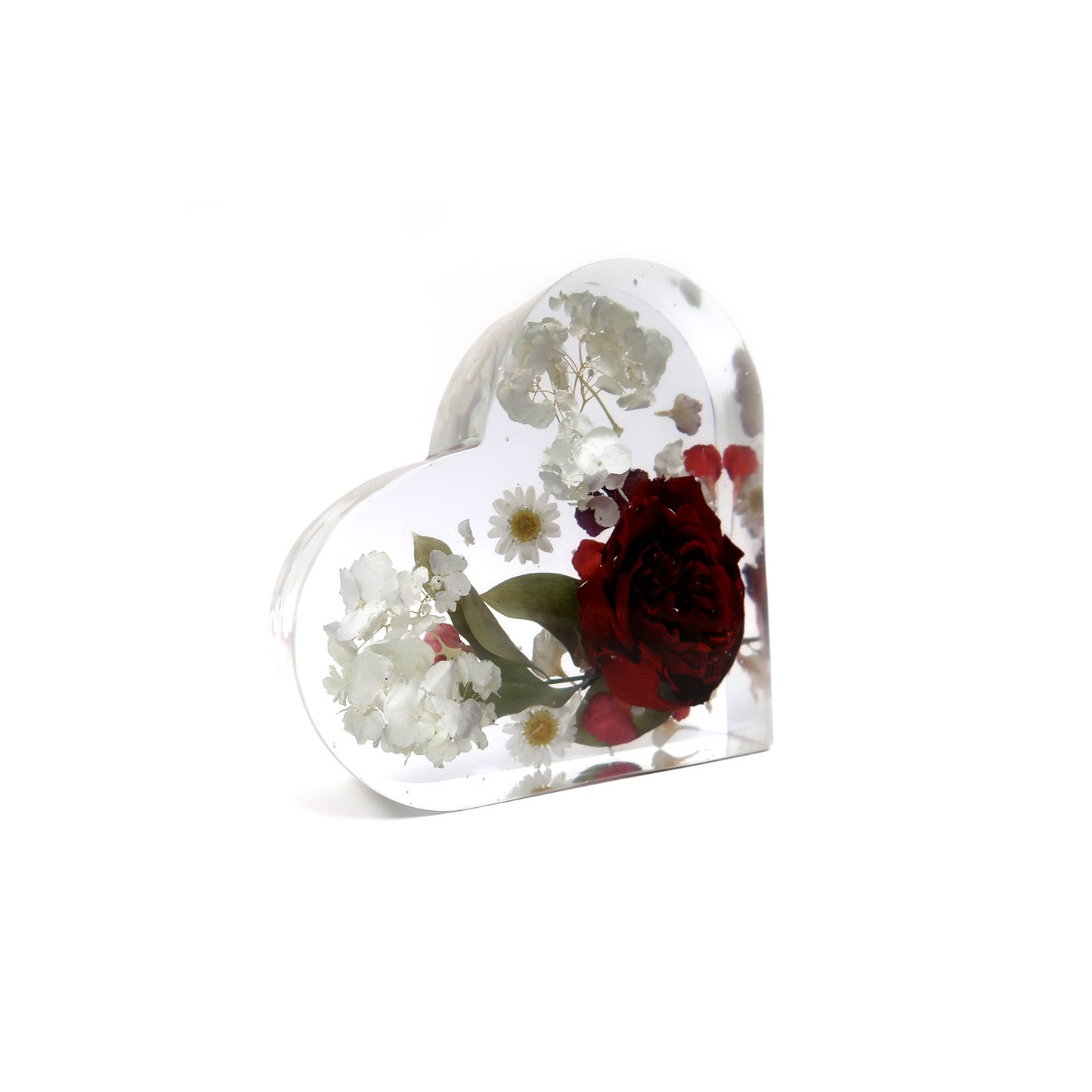 Beautiful Heart Block custom resin preservation showcasing dried flowers, 7 inches in size.