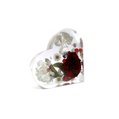 Beautiful Heart Block custom resin preservation showcasing dried flowers, 7 inches in size.