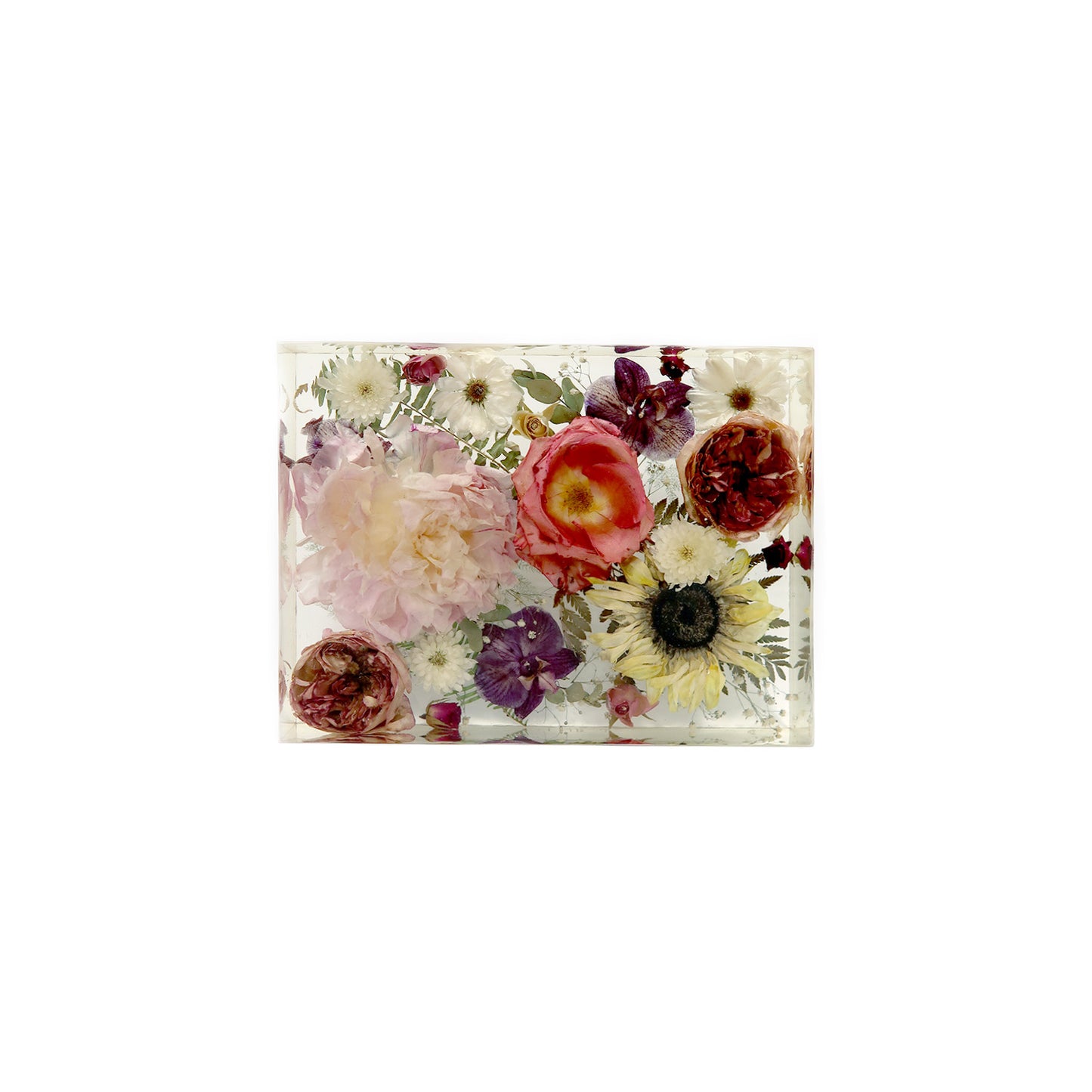 Stylish Rectangular Block displaying vibrant colors of flowers in modern bouquet preservation.
