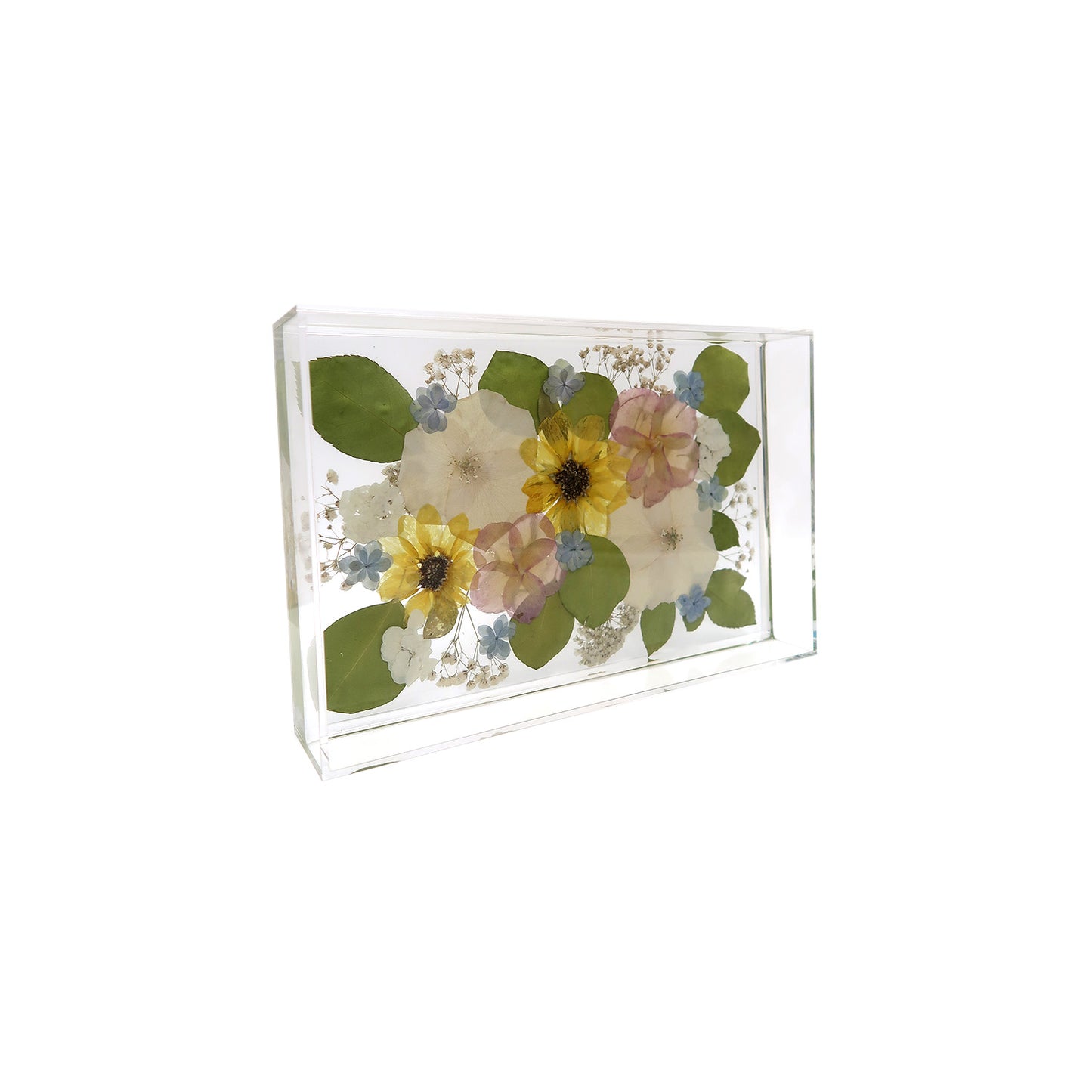 Elegant 8x12 Rectangular Acrylic Tray displaying artfully preserved flowers, ideal for gifting or personal use.