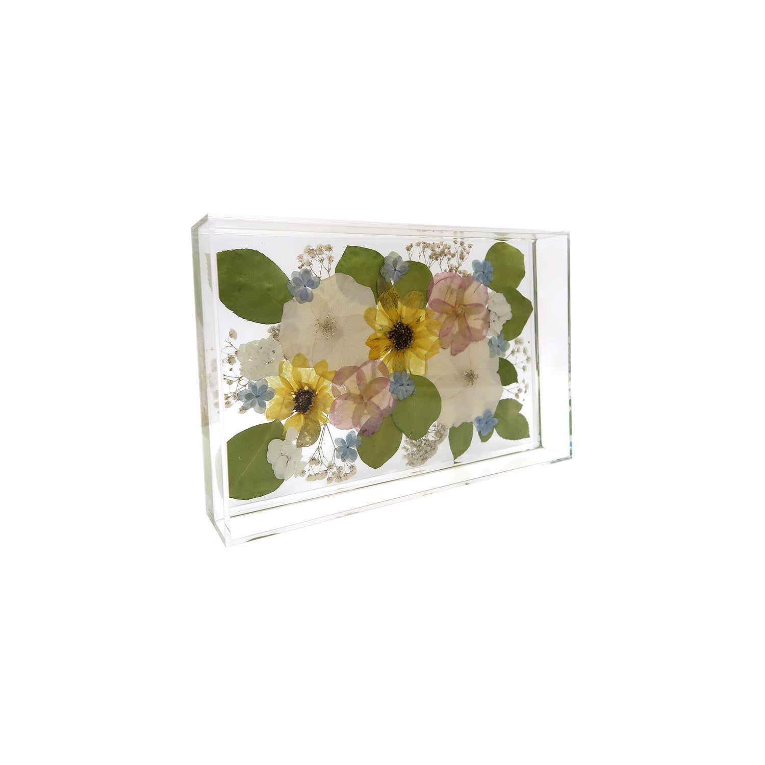 Elegant 8x12 Rectangular Acrylic Tray displaying artfully preserved flowers, ideal for gifting or personal use.