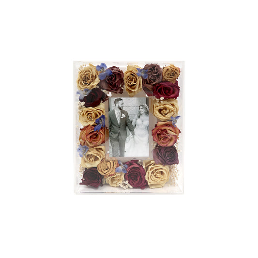 Bridal Bouquet Flower Preservation Acrylic Shadow Box featuring preserved flowers beautifully displayed.