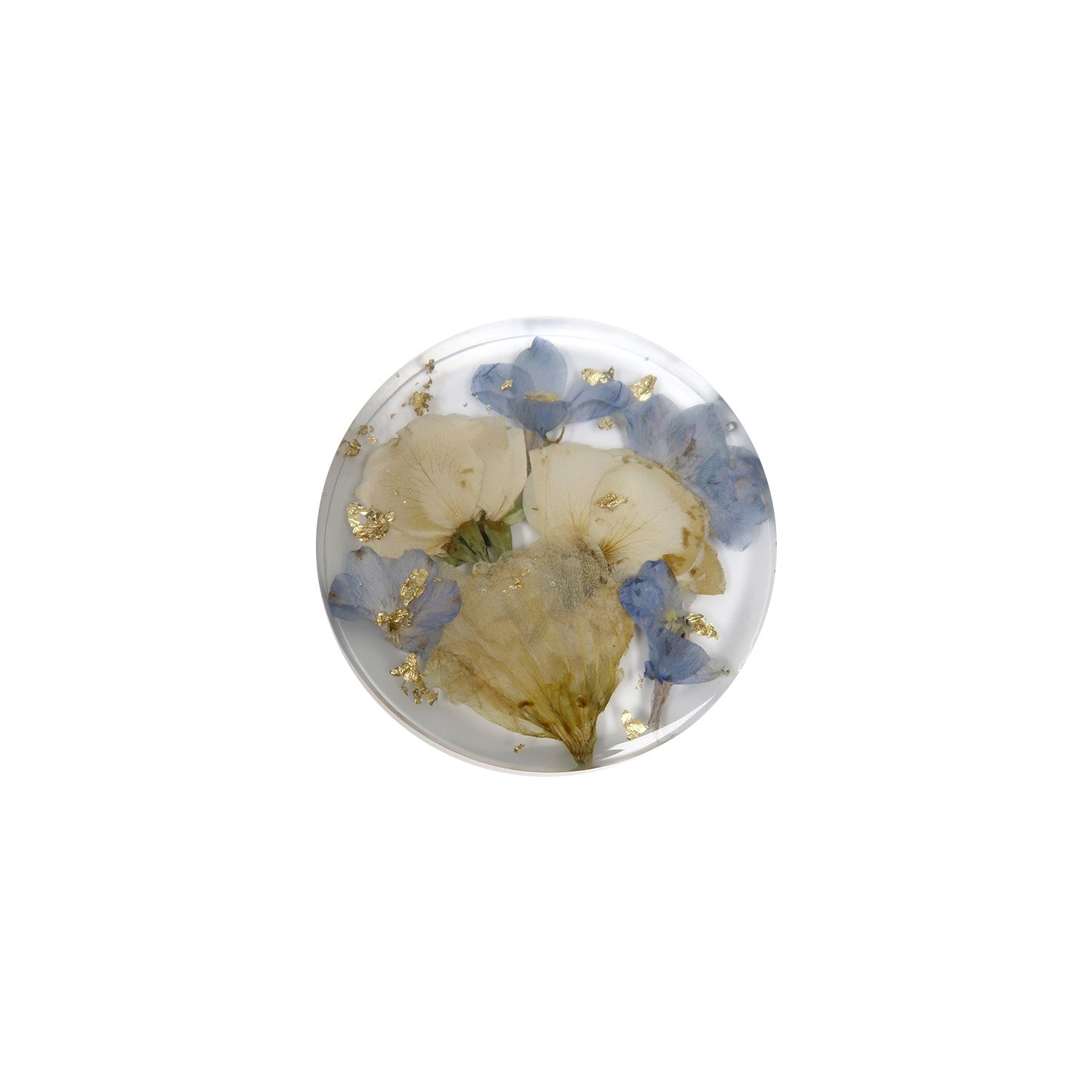 Custom floral preservation coaster by Bloomsake featuring delicate pressed flowers, dimensions 4 inches.