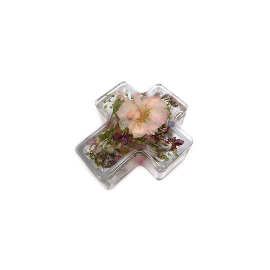 Cross Shaped Pressed Flower Jewelry Box showcasing beautiful flower preservation with vibrant floral designs.