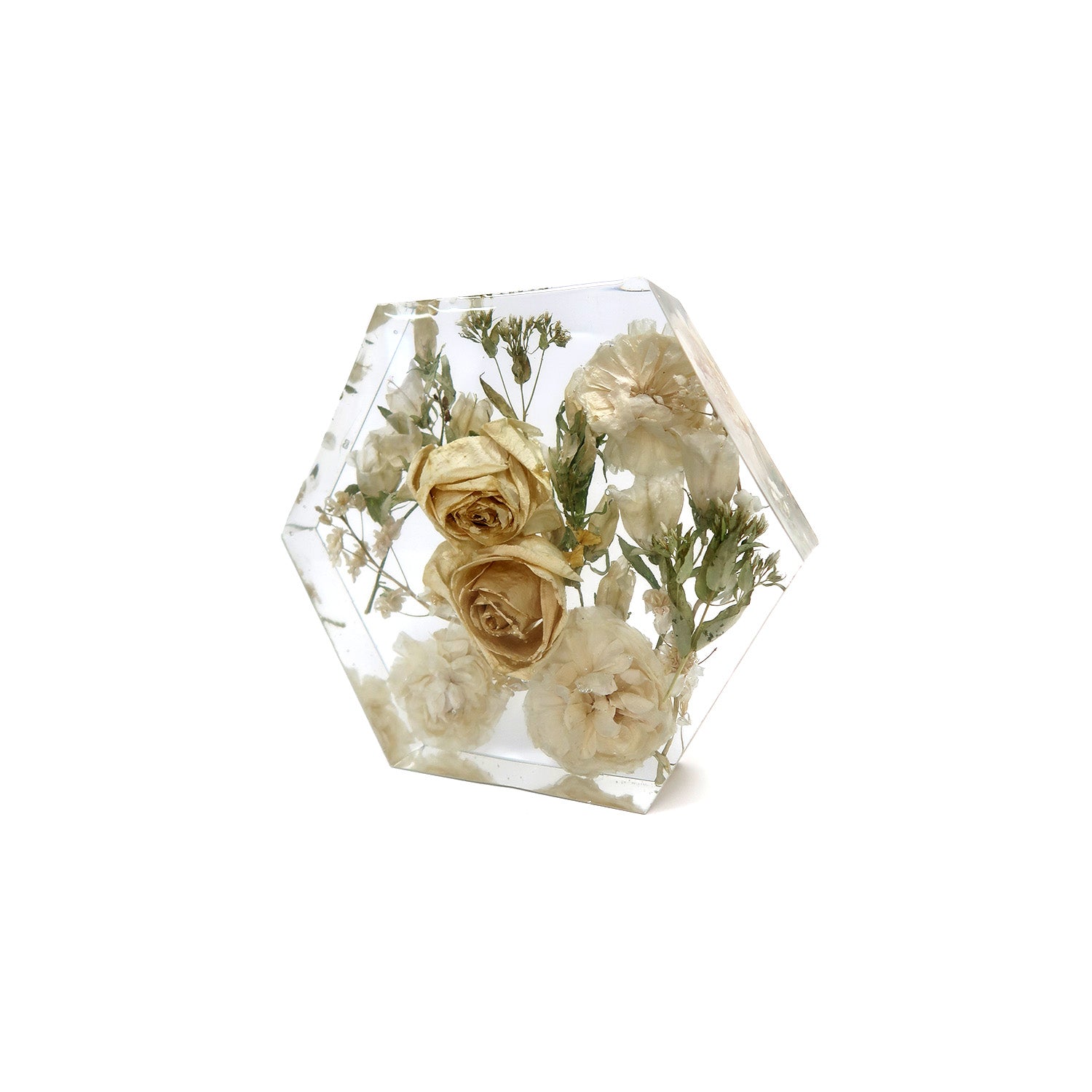 Beautifully arranged Hexagon Block showcasing a unique bridal bouquet keepsake made by Bloomsake.