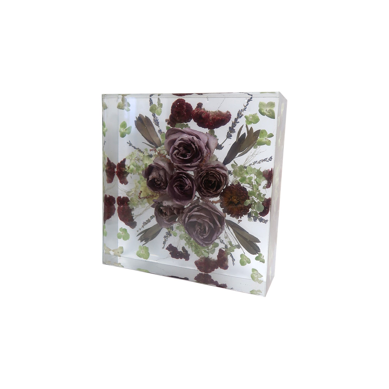 Unique Custom Wedding Gift Keepsake by Bloomsake, highlighting a 10x10 square block filled with dried flowers for a personal touch.