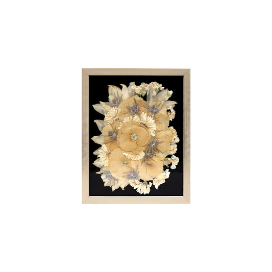 Custom Flower Preservation: Exquisite Champagne Pressed Floral Frame Artwork featuring vibrant flowers for a timeless keepsake.