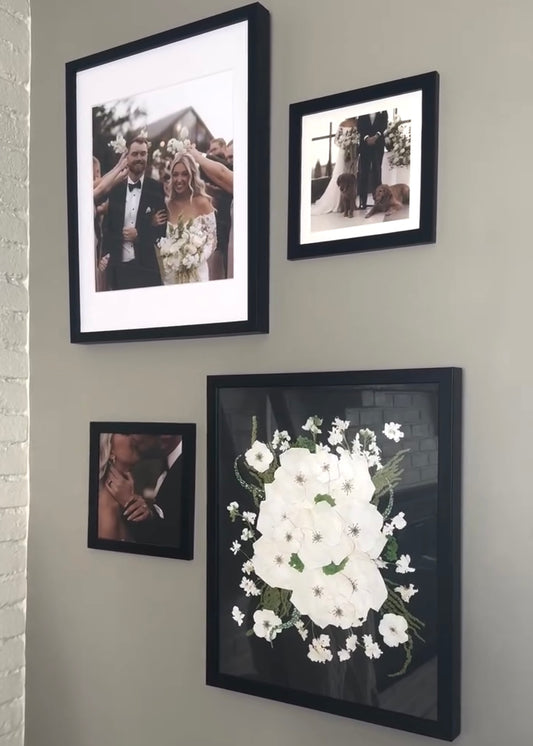 Custom Black Pressed Flower Frame - Wedding Keepsake for Bridal Bouquet Preservation