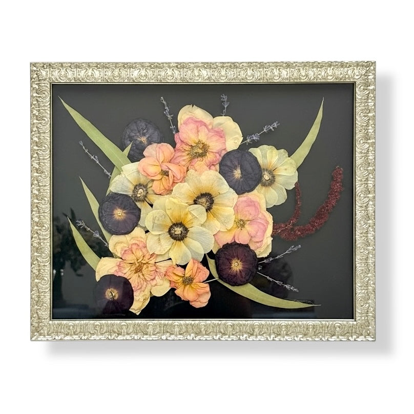 Custom Ornate Silver Pressed Floral Frame for Wedding Flower Preservation