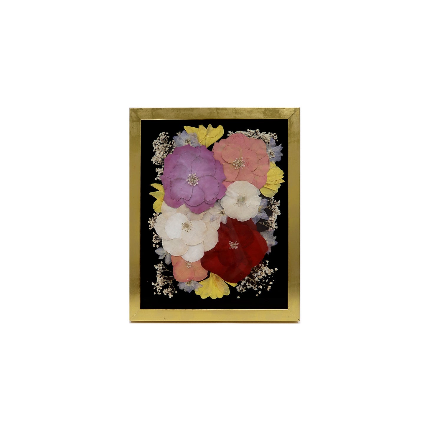 Gold Pressed Floral Frame featuring preserved flowers in a beautiful arrangement, showcasing the unique charm of a pressed flower frame.