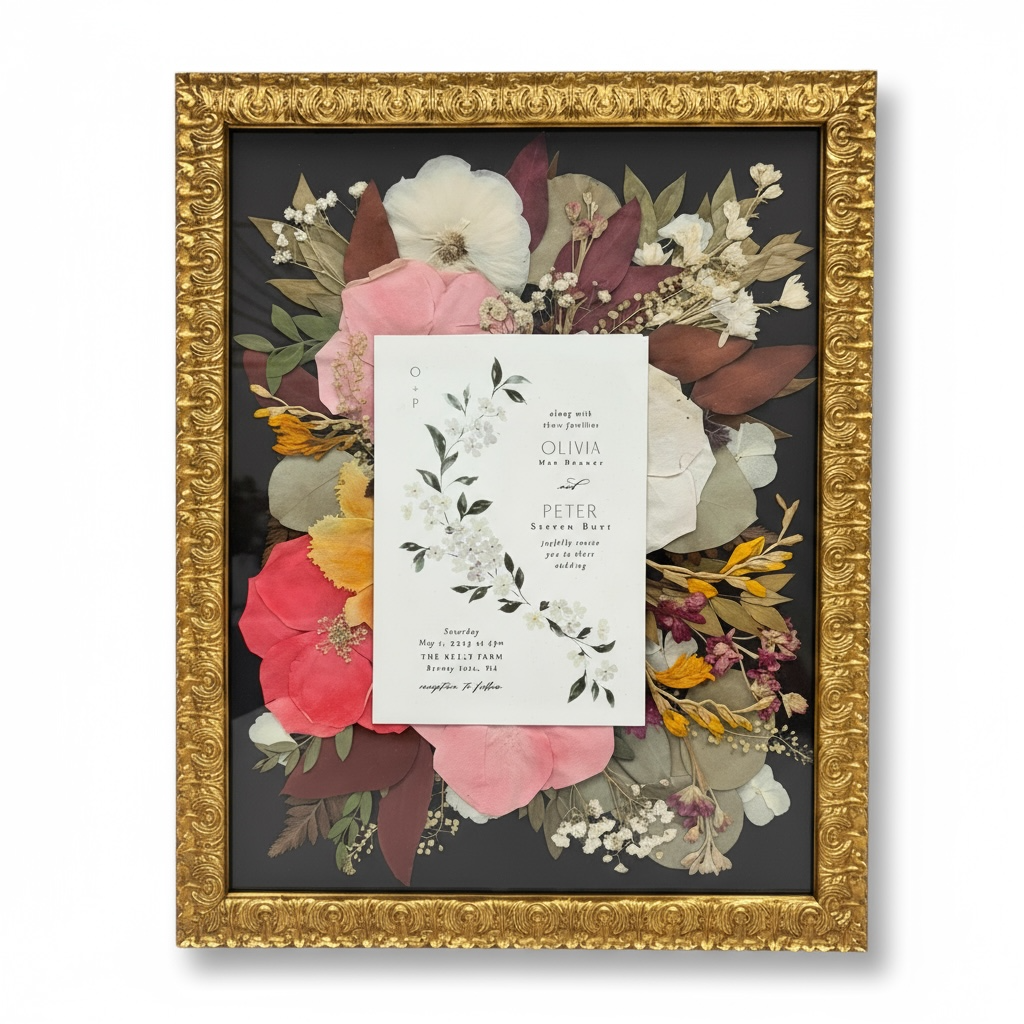 Ornate Gold Pressed Floral Frame for Unique Keepsakes Custom Floral Preservation