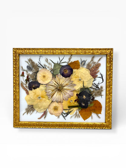 Ornate Gold Pressed Floral Frame for Unique Keepsakes Custom Floral Preservation