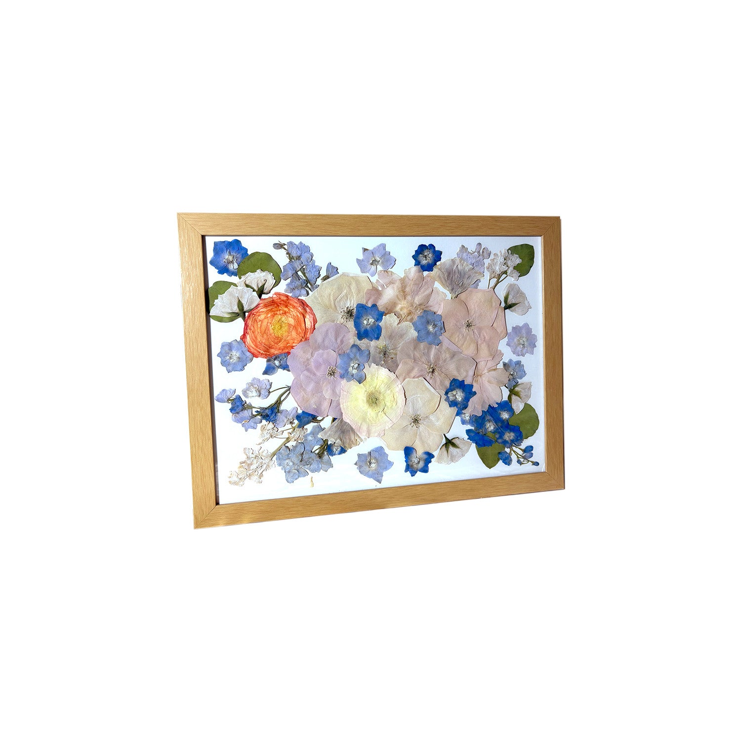 Stunning Natural Pressed Flower Frame with delicate flowers artfully arranged for home decor.