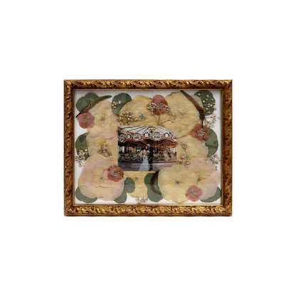 Ornate Gold Pressed Floral Frame showcasing custom floral preservation with beautifully arranged dried flowers in an elegant design.